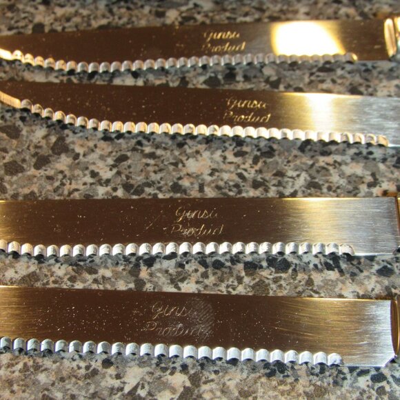 Set of 10 Vintage Ginsu Stainless Serrated Knife Knives USA Brown Handle Steak - Picture 4 of 6